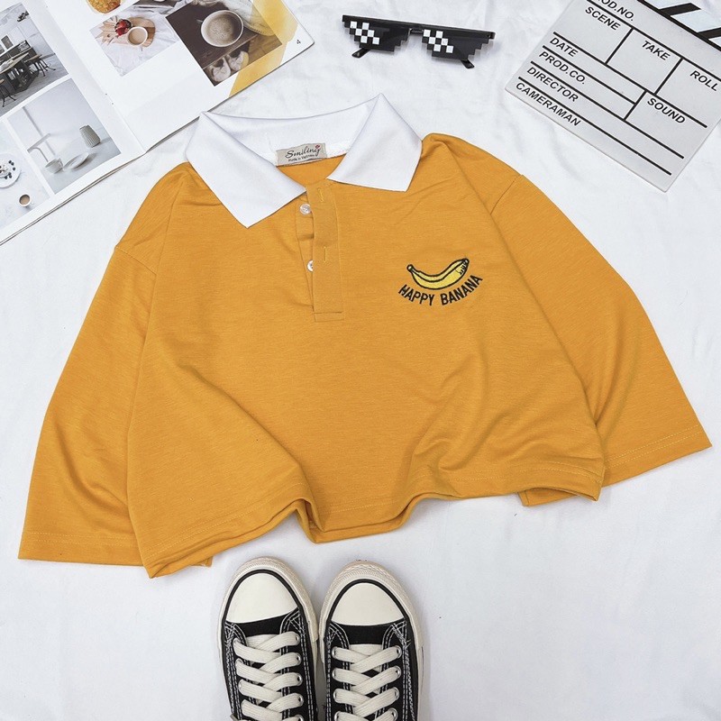 ÁO CROPTOP POLO OVERSIZE THÊU LOGO - VÀNG | BigBuy360 - bigbuy360.vn
