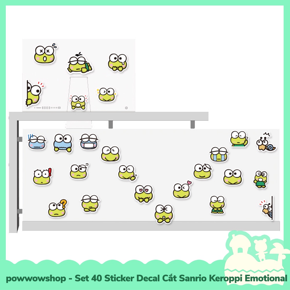 [Sẵn VN - Hỏa Tốc] Set 40 Sticker Mini Decal Dán Trang Trí Vật Dụng Mẫu Sanrio Keroppi Emotional