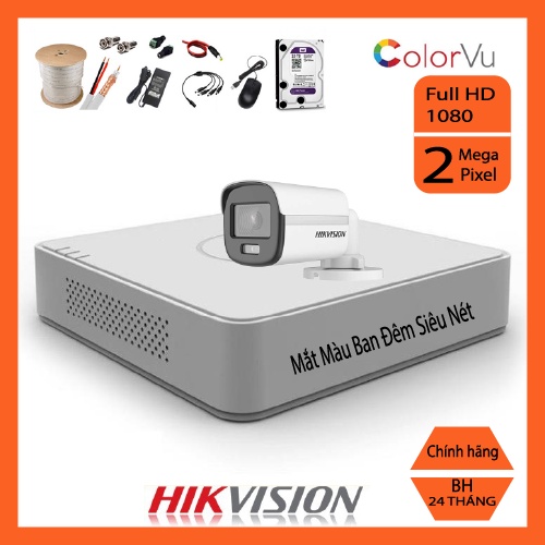 Trọn bộ 1/2/3/4/5/6/7/8 camera giám sát hikvison có màu ban đêm Full HD 1080p - Đầy đủ phụ kiện lắp đặt