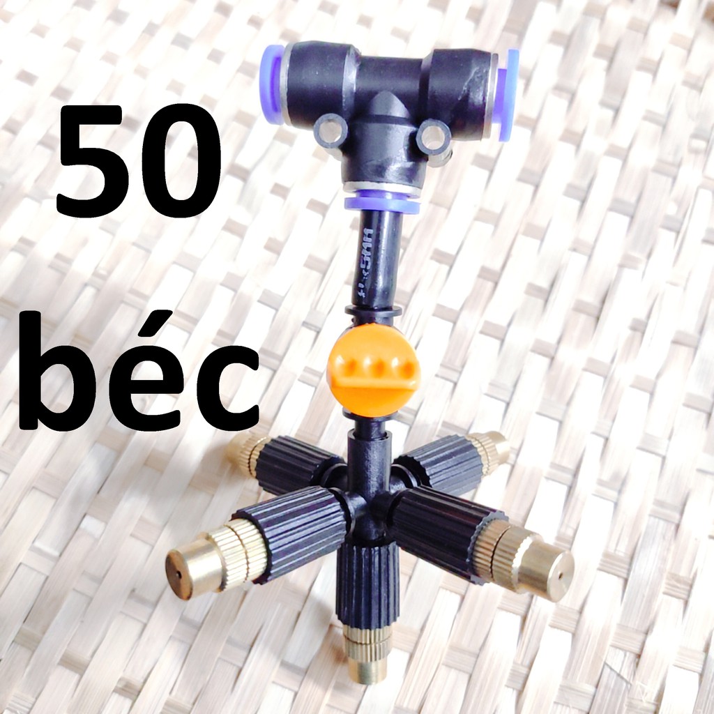 50 Béc tưới cây, phun sương 5 tia đồng, có van khóa đầu béc, kết nối ống 8mm