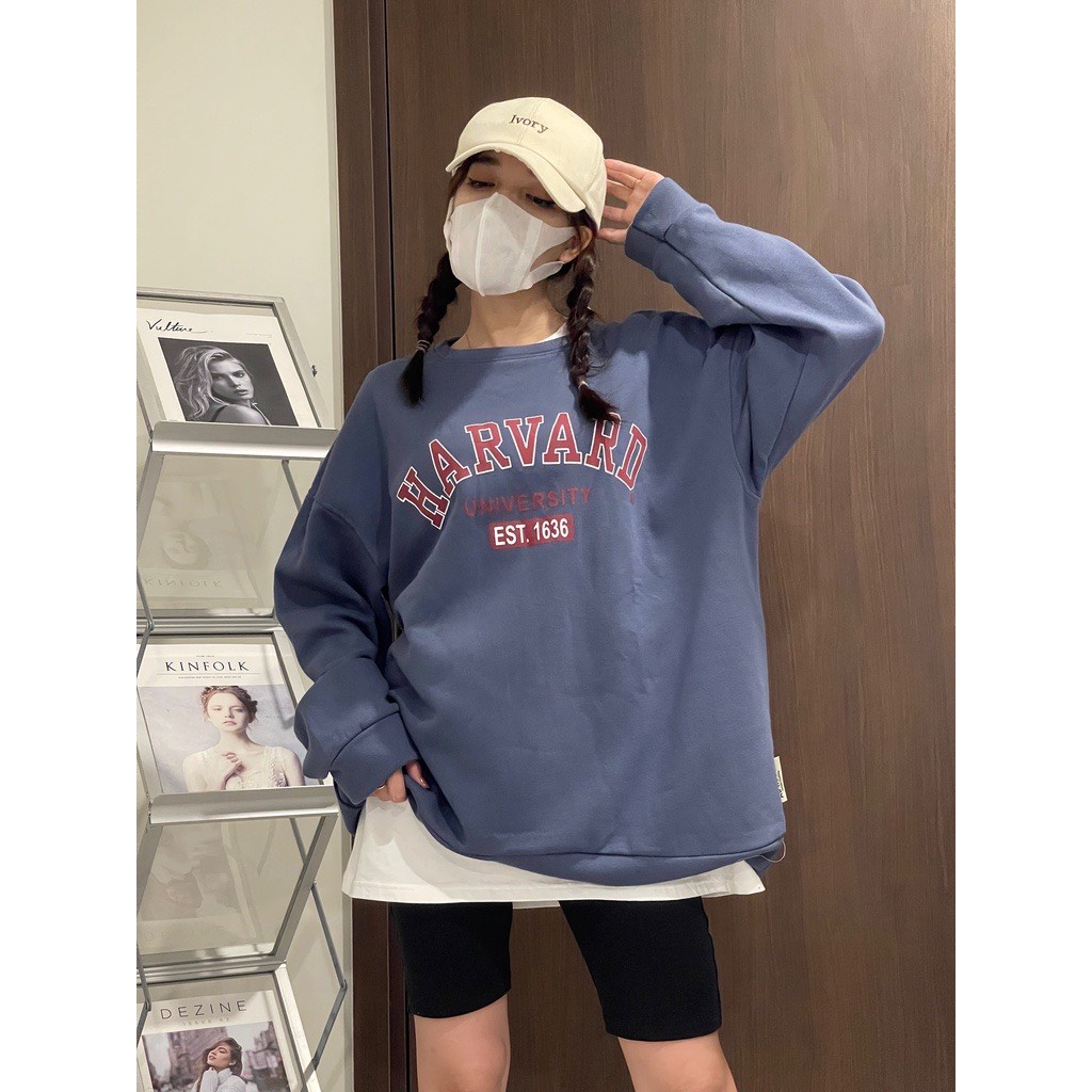 Áo Sweater, Áo hoodie cổ tròn nam và nữ  unisex, Khoác hoodie from rộng thêu chữ HARVARD SIÊU ĐẸP TỶ MỈ