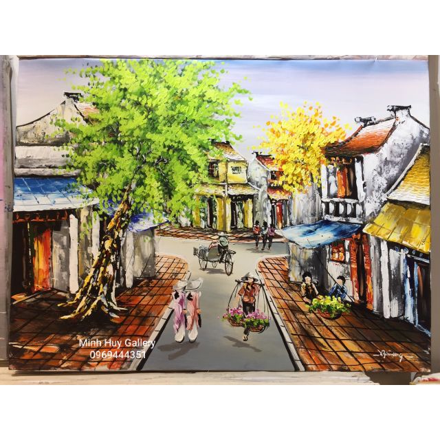 CHUẨN TRANH HỌA SĨ VẼ] TRANH SƠN DẦU PHỐ CỔ HÀ NỘI( 65X85cm) | Shopee Việt  Nam