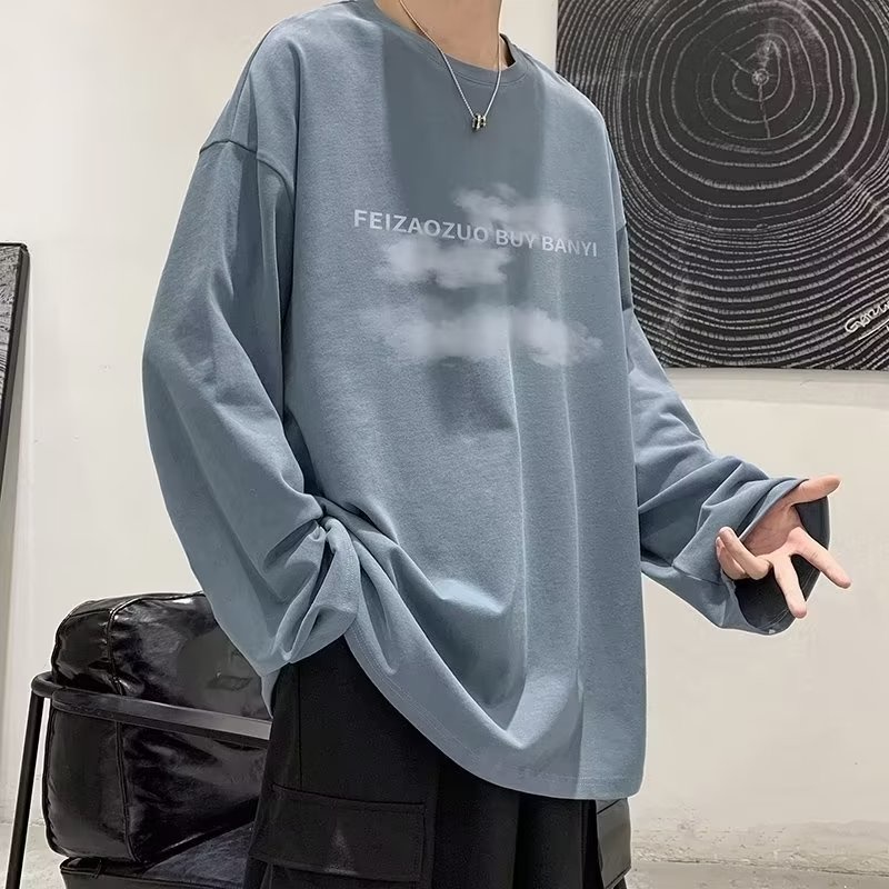 Áo Thun Tay Dài Cổ Tròn Dáng Rộng In Chữ Phong Cách Hip Hop Nhật Bản Thời Trang Cho Nam Size M-5XL