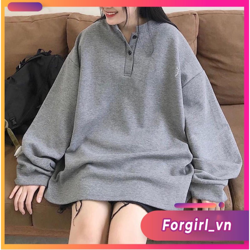 Áo sweater nỉ phối cúc cổ thu đông dài tay chất nỉ ngoại siêu đẹp