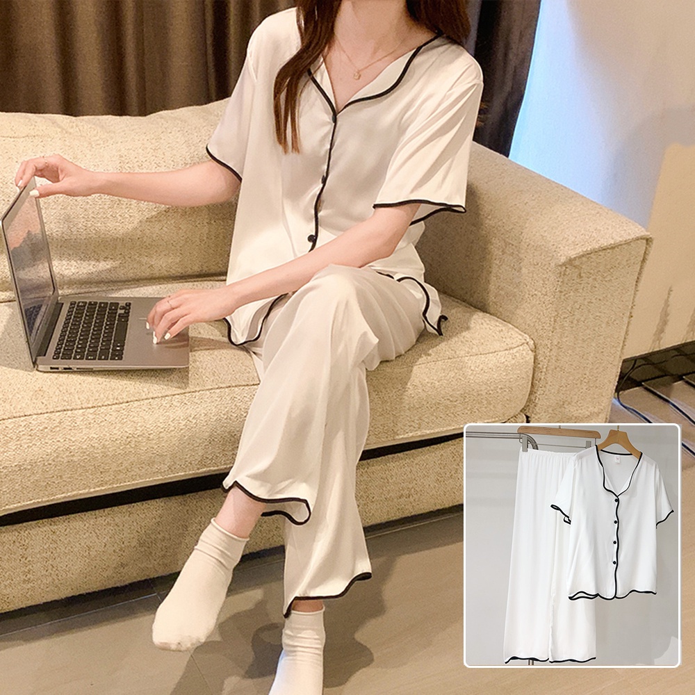 Bộ Đồ Pijama Nữ Ngắn Tay Trơn Màu Trắng Thanh Lịch Thời Trang Zenkodlmen - WM SET 015