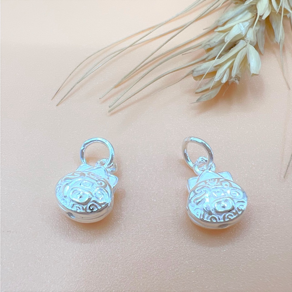Charm móc treo túi tiền hình tai mèo có chữ Phước Lành - Charm bạc 925 - Mã CB795