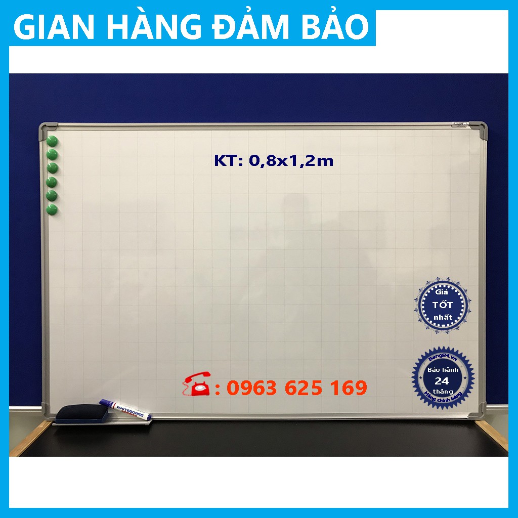 Bảng Từ Trắng Viết Bút Lông, KT: 0,8x1,2m (Tặng 1 khay bút, 1 bút dạ, 1 xóa bảng, 6 nam châm)