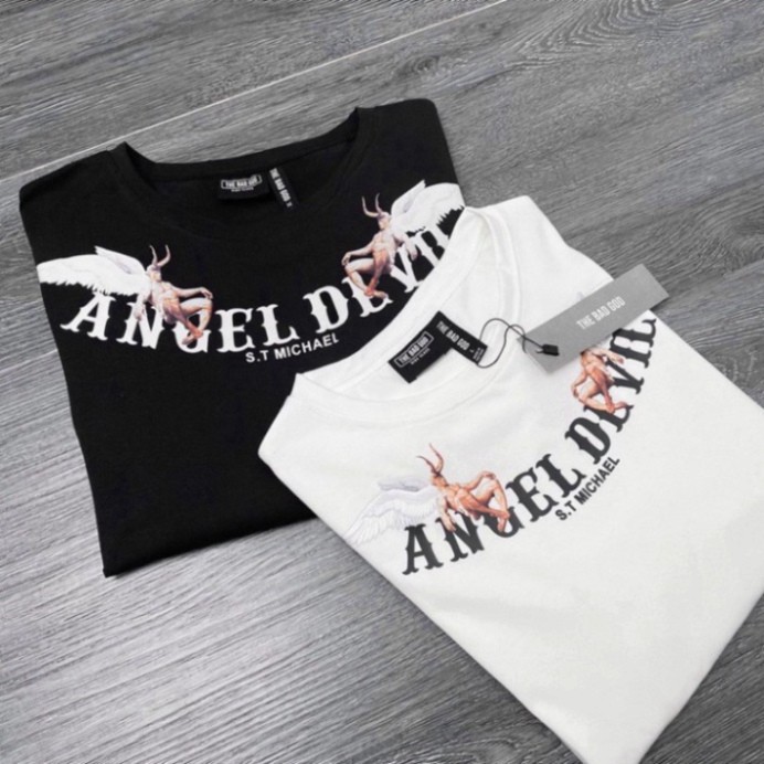 Áo thun tay lỡ form rộng Unisex Angel Devil, áo phông tay lỡ Nam Nữ A26 | BigBuy360 - bigbuy360.vn