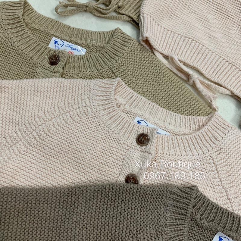 Bodysuit Len Dài Tay Kèm Mũ Cho Bé , Body Len Cho Bé Trai Bé Gái Angou Từ 5 Đến 18Kg