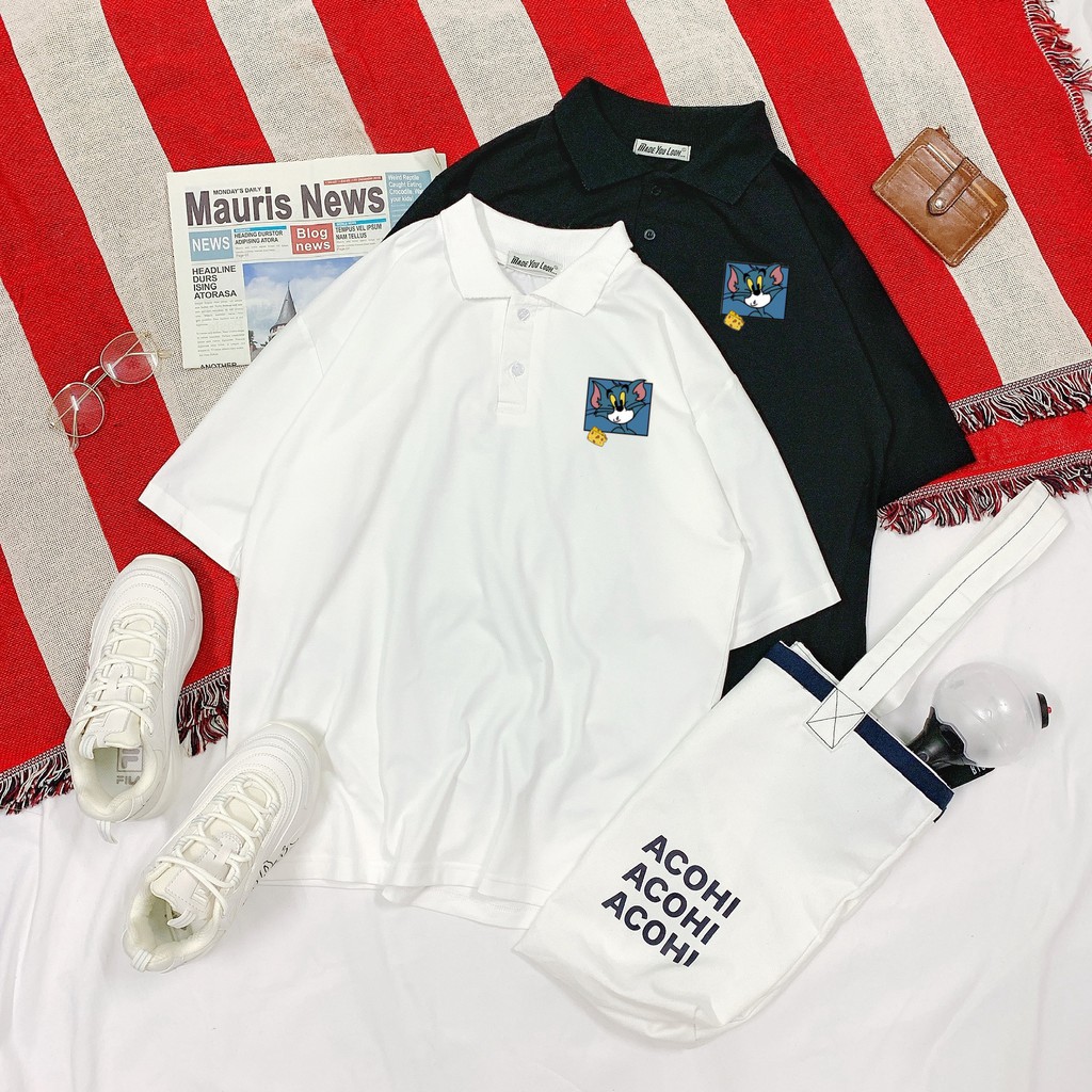 Áo thun Polo tay lỡ  MÈO CHUỘT  phông Unisex nam nữ tee oversize form rộng pull Ulzzang Streetwear Hàn Quốc vải mềm