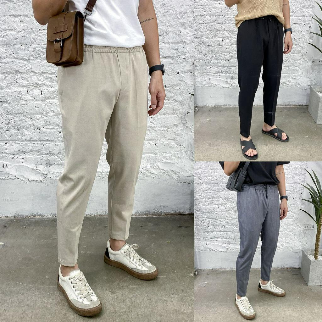 Quần vải GATE6 form regular, quần âu dáng cropped cạp chun co giãn - Dressy - ĐEN