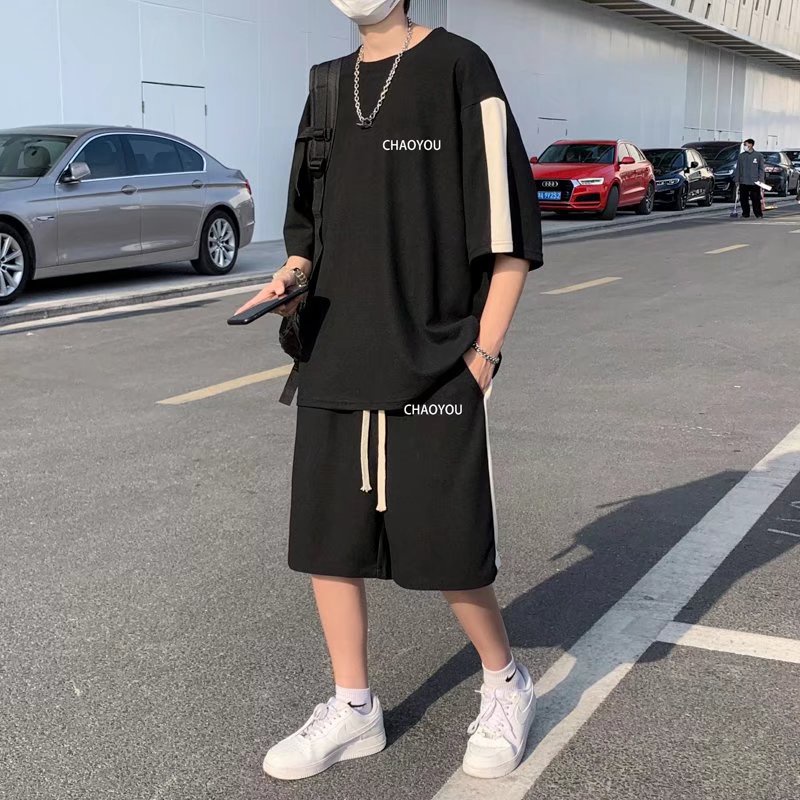 bộ thể thao nam Sọc thời trang đồ bộ thể thao nữ from rộng đồ bộ nam mùa hè phong cách Hàn Quốc bộ quần áo nam ulzzang sét bộ thể thao