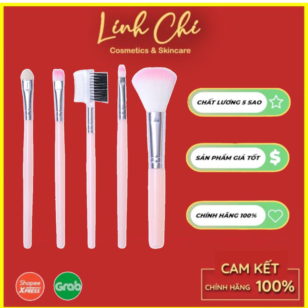 Bộ Cọ Trang Điểm 5 Cây Chi Tiết Cọ Tán Kem Nền Phấn Phủ Son Môi Tiện Lợi