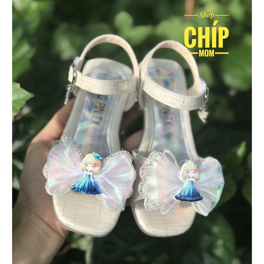 xăng đan bé gái dép quai hậu cho bé nơ lụa công chưa điệu đà có gót dẻo da PU mềm êm chân QCCC full hộp 8109