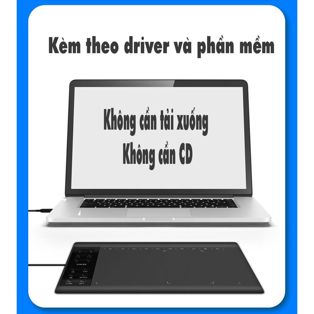 [Có cảm nhận] Bút bảng điện tử VINSA 1060Plus - Tích hợp driver, bút viết không cần thay pin - Hỗ trợ cài đặt