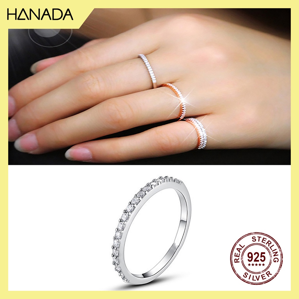 Nhẫn nữ bạc 925 nữa vòng đá đá lấp lánh đơn giản hanada 0731 - ảnh sản phẩm 1