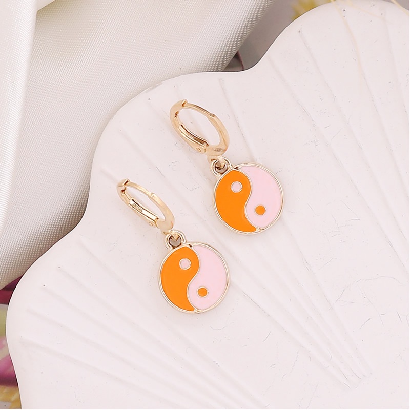 Khuyên Tai Tròn Âm Dương Bằng Hợp Kim Tráng Men Thời Trang Cho Nữ PD496
