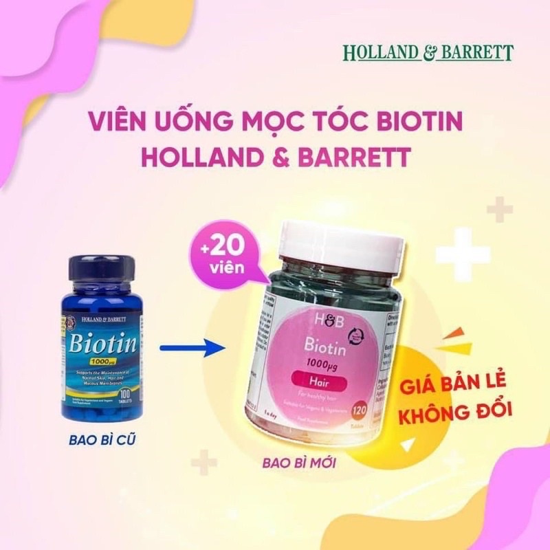 Biotin 120 Viên dưỡng dài, khỏe tóc, mọc tóc Holland & Barrett | BigBuy360 - bigbuy360.vn