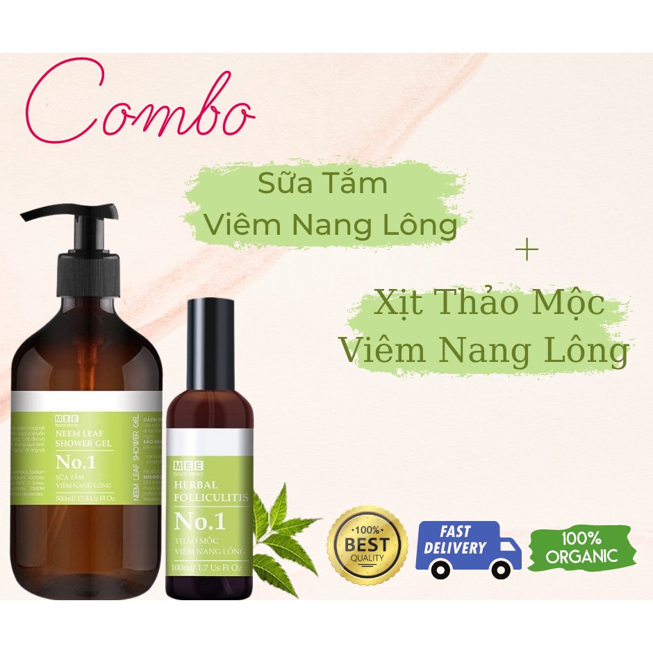 Xịt viêm nang lông 50ml + Sữa tắm viêm nang lông 500ml - Bộ liệu trình chuyên viêm nang lông Mee Natural