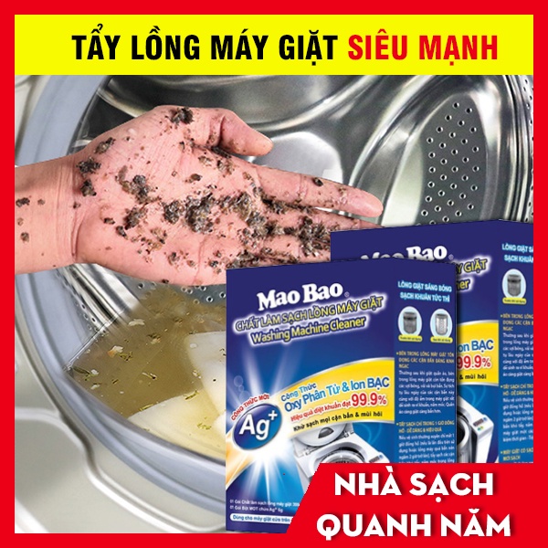 Combo 2 Hộp Bột Vệ Sinh Máy Giặt Cửa Ngang, Vệ Sinh Máy Giặt Cửa Trên, Tẩy Lồng Máy Giặt Ion Bạc 300g