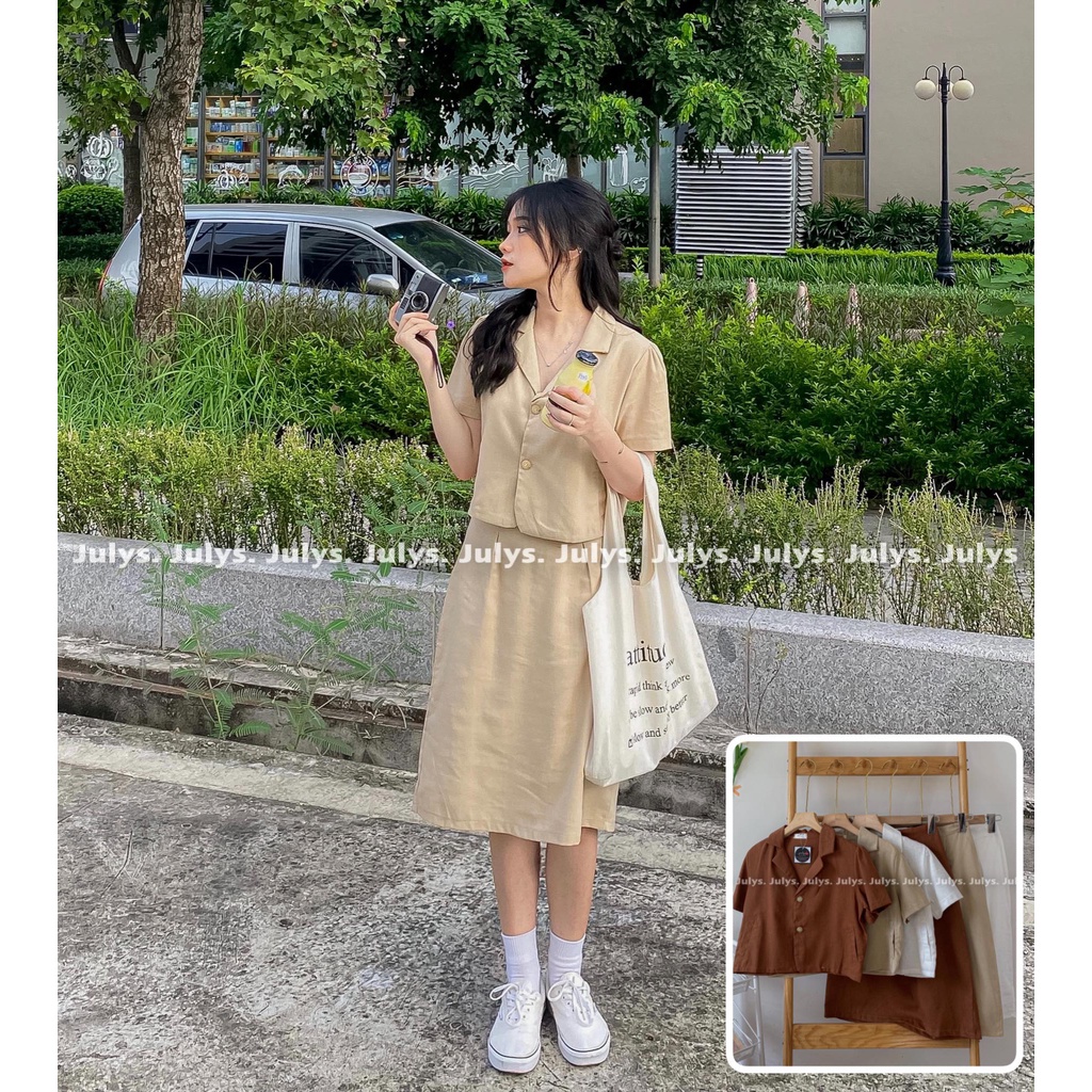 Set áo cổ vest thô kèm chân váy vintage (ảnh thật kèm video)