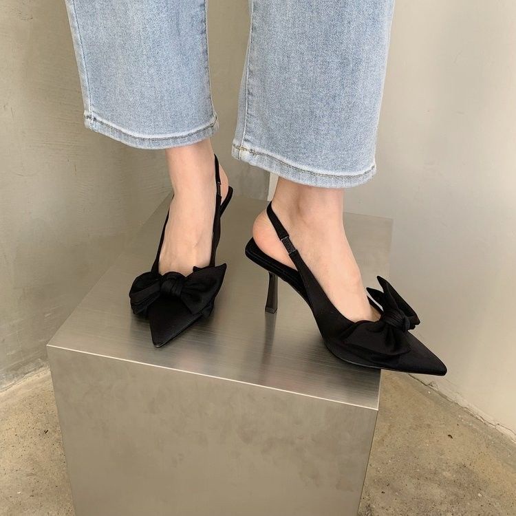 Giày Cao Gót Nữ Mũi Nhọn Đính Nơ Thời Trang