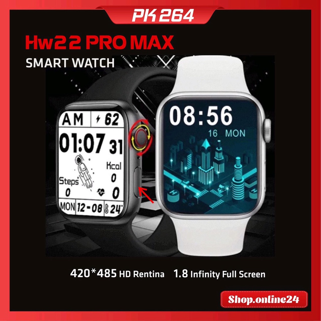 Đồng hồ thông minh HW22 ProMax Smartwatch seri 6 Có Always On Display Núm xoay Sạc không dây ( Quà Tặng Kèm Nữ )