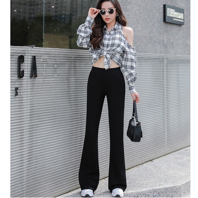 Quần Ống Loe Nữ CHIPY Màu Đen Lưng Cạp Cao Dáng Dài Công Sở Co Giãn 4 Chiều Chất Thun Cao Cấp Legging Ôm Siêu Tôn Dáng | BigBuy360 - bigbuy360.vn