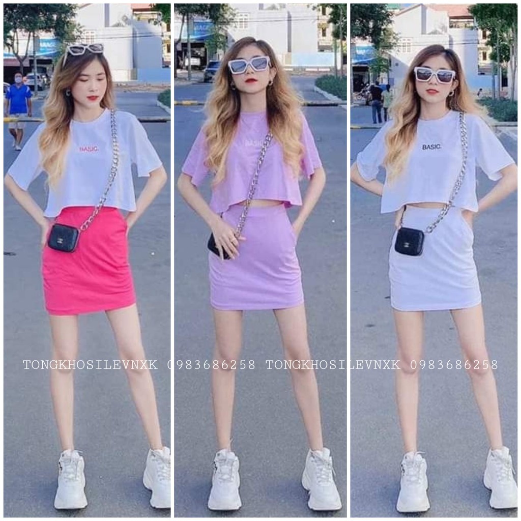 SET ÁO THÊU BASIC CHÂN VÁY CHỮ A HÀNG CAO CẤP CÓ LÓT TRONG FORM RỘNG