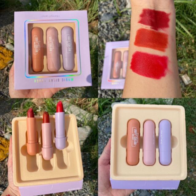 SET 3 Son Sáp Vỏ Tím Pastel Tình Nhân HENGFANG KING DC Lên Màu Chuẩn Bám Lâu Siêu Mới Lạ HOT