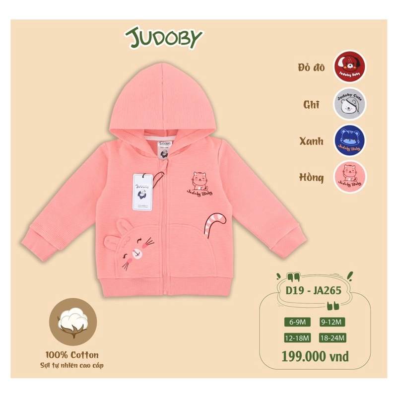 Áo khoác có mũ vải cotton phối hình cho bé Dokma - JUDOBY JA265