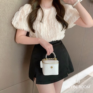Chân váy giả quần tafta chữ A cạp cao đen bóng mềm Yoo Mi Skirt Mayberoom