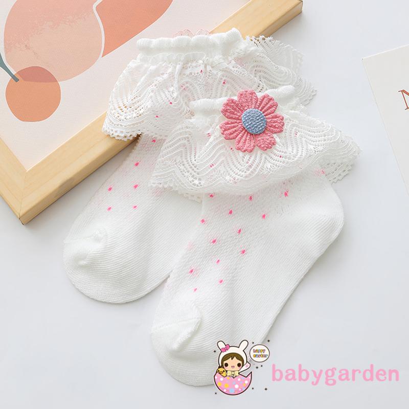 Babygarden- Tất Lưới Cotton Thoáng Khí Phối Ren Hoa Trang Trí Dành Cho Bé Gái