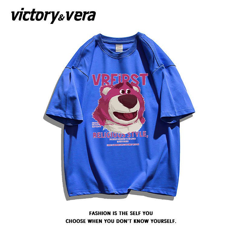 Áo Thun Cotton Dáng Rộng Tay Nửa Hình Gấu Dâu Tây Thời Trang Mùa Hè Hàng Mới Dành Cho Nữ 2022