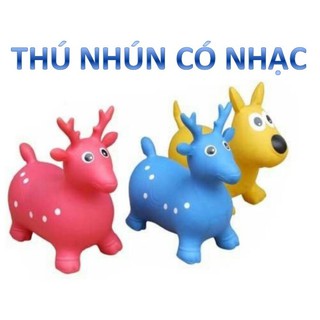 Thú nhún bơm hơi hình tuần lộc cao cấp có nhạc rchính hãng