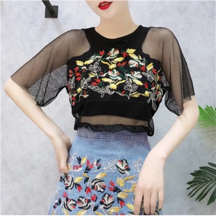 Set áo lưới + chân vây jean ( HOA THÊU )