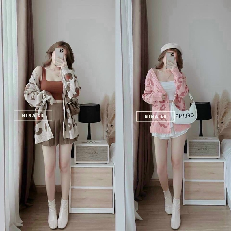 [FREESHIP] Áo khoác cardigan len form rộng hoạ tiết báo hồng neon báo nâu chất đanh dày chuẩn hàng Quảng Châu Cao Cấp