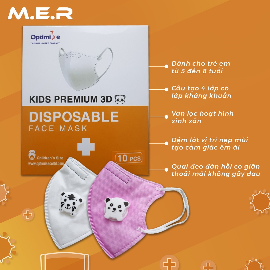 Khẩu trang y tế Optimise có van lọc hoạt hình cho bé