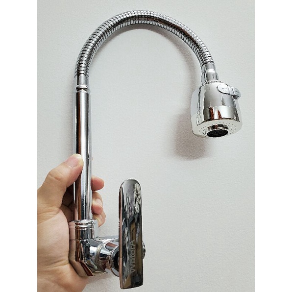 Vòi rửa chén bát một đường nước lạnh cần bẻ - âm tường xi bóng.