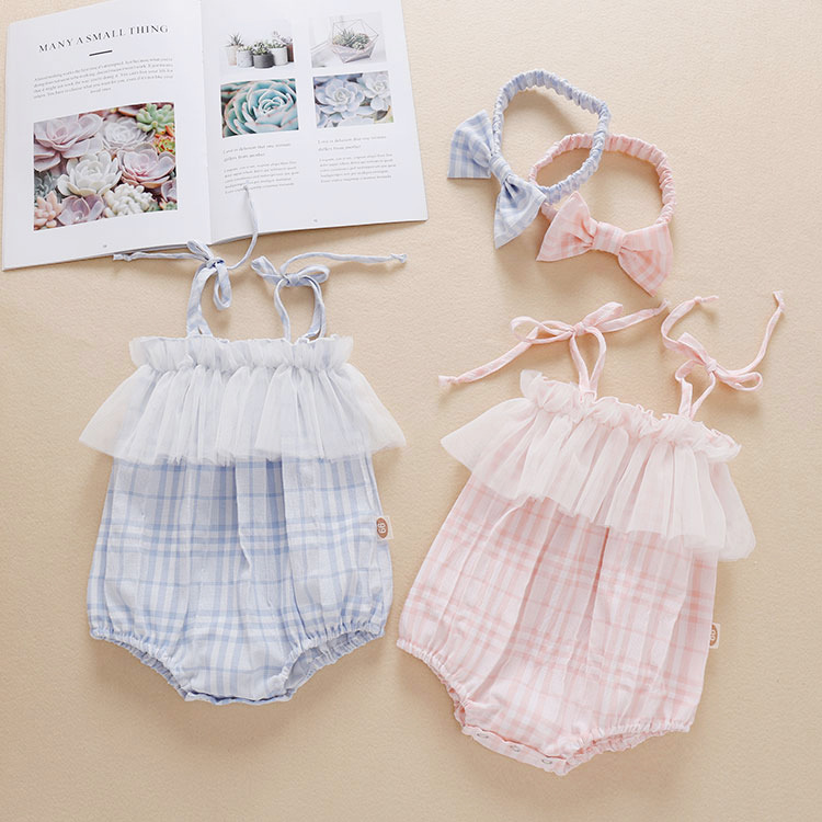 Bộ Áo Liền Quần Một Mảnh Thời Trang Kèm Băng Đô Cài Tóc Cho Bé Gái Sơ Sinh 0505