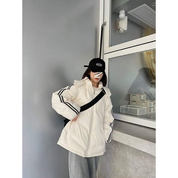 Áo phao mũ 2 sọc AN MINH có mũ, 2 màu Đen,Sữa dáng thể thao 2 size M và L