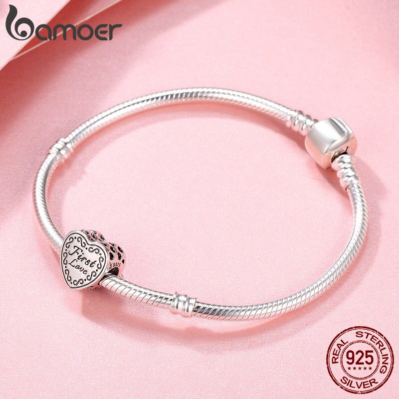 BAMOER Hạt Charm Bạc 925 Khắc Hình Trái Tim Sc480