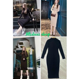 Đầm body tay dài cổ cao chất thun borip from hack dáng chất thun borip độ co giãn tốt