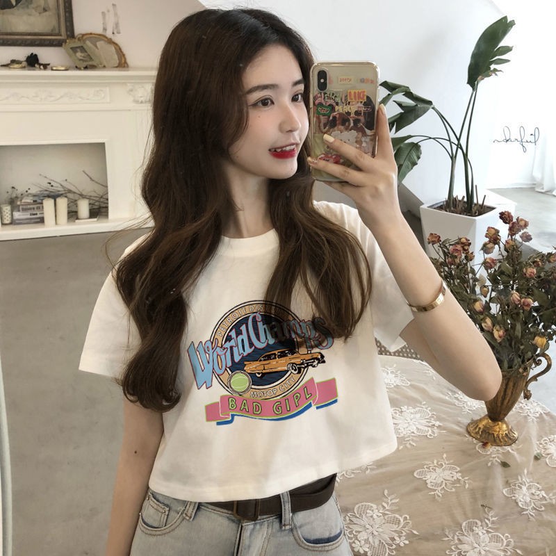 Áo thun nữ tay lỡ, áo thun croptop nữ form rộng thời trang thể thao dạo phố freeship mã AT06