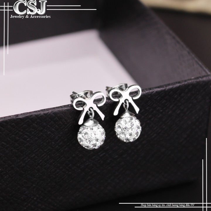 Bông tai (hoa tai) hình nơ gắn trái châu cực xinh