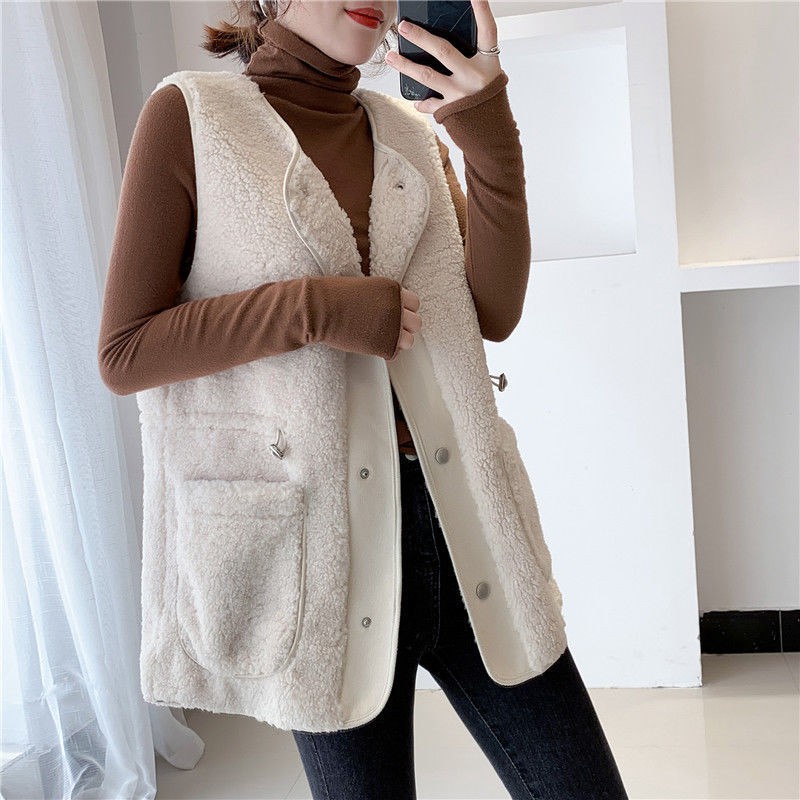 Áo khoác lông cừu một mảnh không tay thời trang 2021 2021 cho nữ | BigBuy360 - bigbuy360.vn