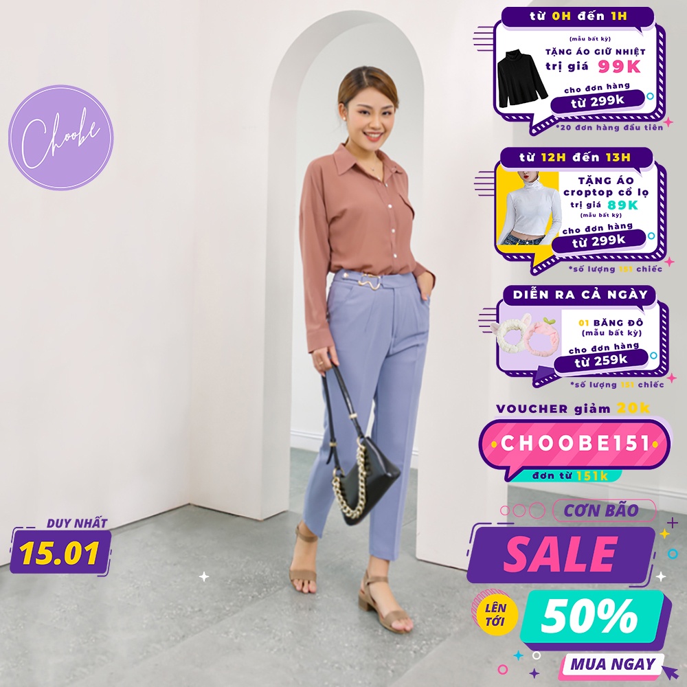 Quần baggy nữ Choobe chất vải Vitex cao cấp, đai chữ S chất dày dặn phong cách công sở  Q05