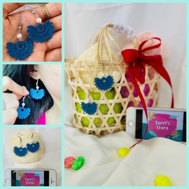 Earrings - Bông tai Handmade thủ công nhiều mẫu làm bằng len sợi - Tone màu Xanh Blue