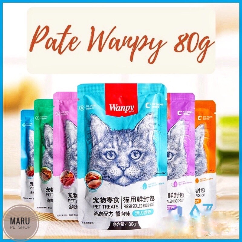 Pate Wanpy 80g Cho Mèo Bổ Sung Dinh Dưỡng, Kích Thích Thèm Ăn, Phục Hồi Sau Ốm, Giúp Lông Mềm Mượt