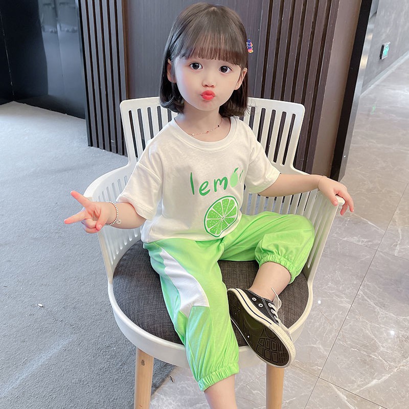 Children's clothing girls summer clothing net red suit 2021 Korean version of the female baby short-sleeved western style two-piece children's summer clothes